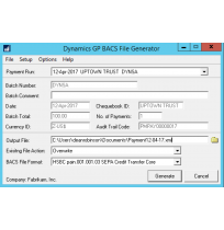 Dynamics GP BACS File Generator
